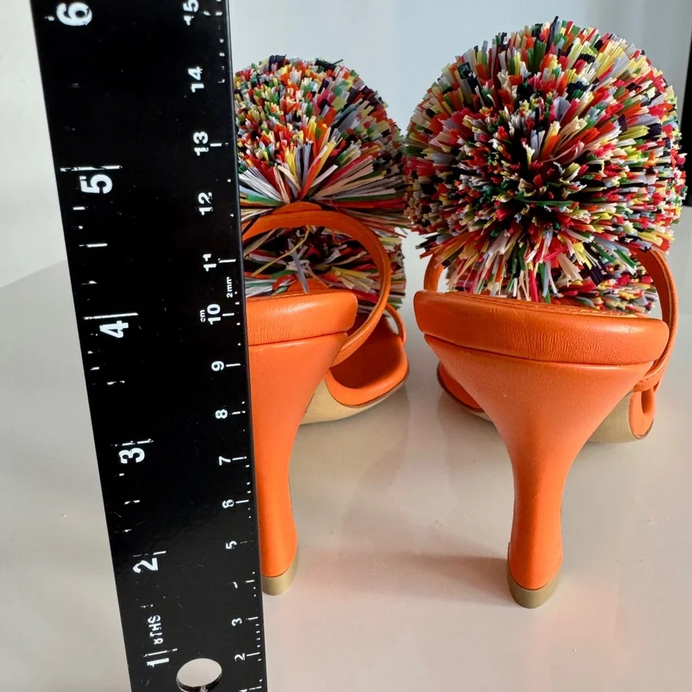 Bottega Veneta *NEW* Leather Orange Multicolor Pom Pom Heels- Size 6.5 US - Picture 8 of 10